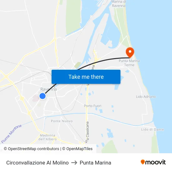 Circonvallazione Al Molino to Punta Marina map