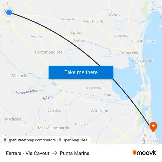 Ferrara - Via Cavour to Punta Marina map