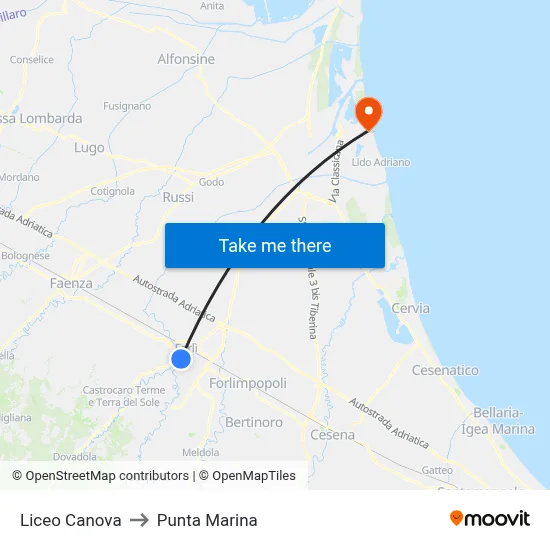 Liceo Canova to Punta Marina map