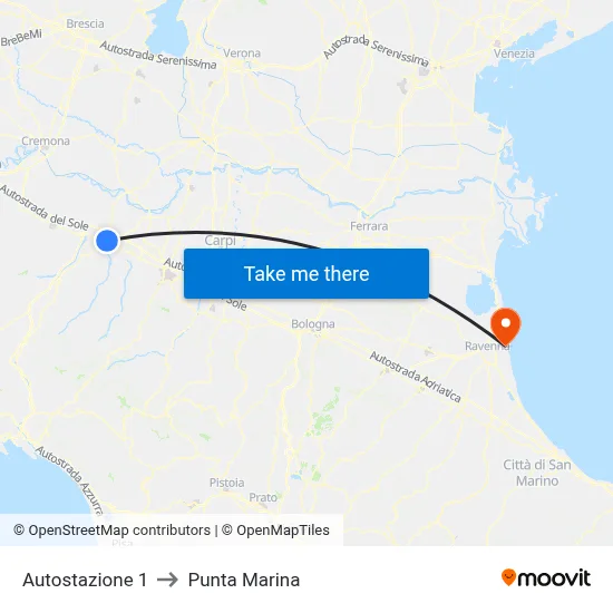 Autostazione 1 to Punta Marina map