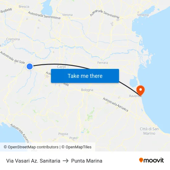 Via Vasari Az. Sanitaria to Punta Marina map