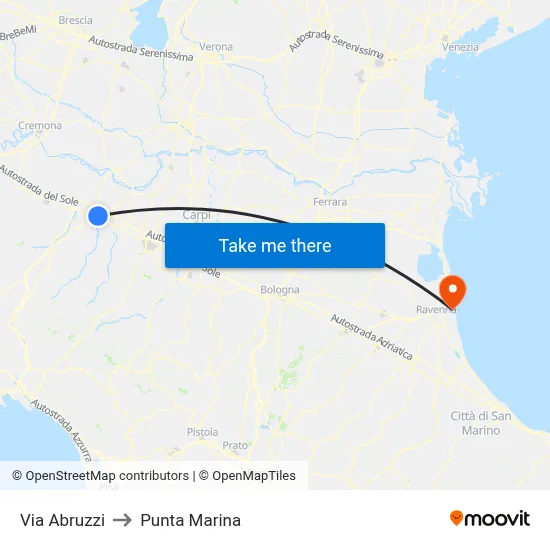 Via Abruzzi to Punta Marina map
