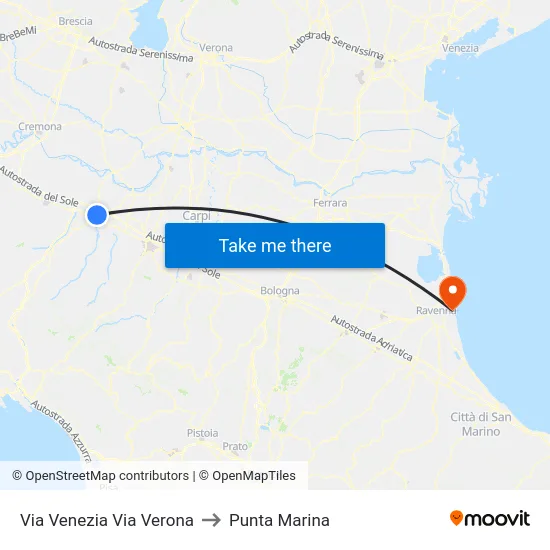 Via Venezia Via Verona to Punta Marina map