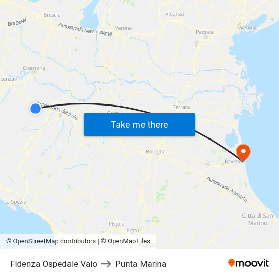 Fidenza Vaio Hospital to Marina Point map
