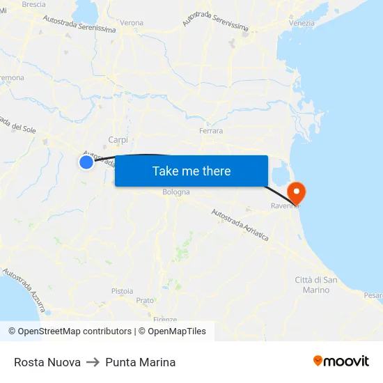 Rosta Nuova to Punta Marina map