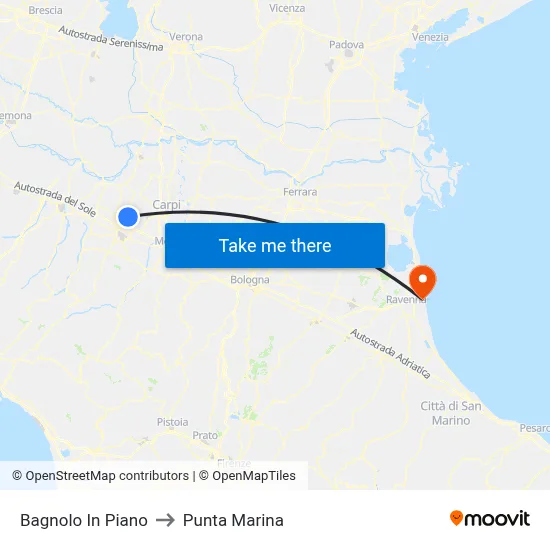 Bagnolo In Piano to Marina Point map