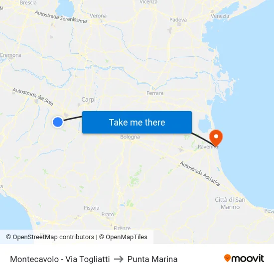 Montecavolo - Via Togliatti to Marina Point map