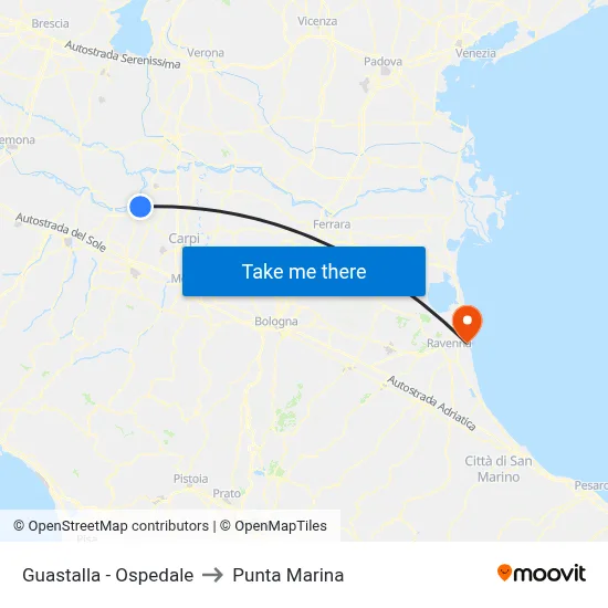 Guastalla - Hospital to Marina Point map