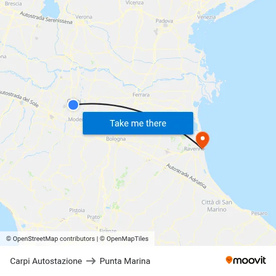 Carpi Bus Station to Marina Point map