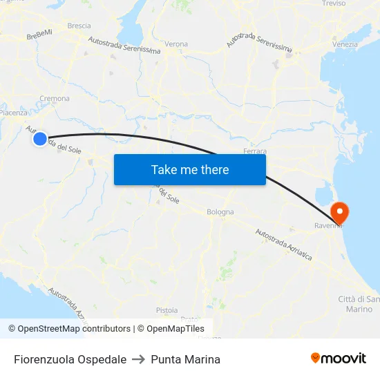 Fiorenzuola Ospedale to Punta Marina map