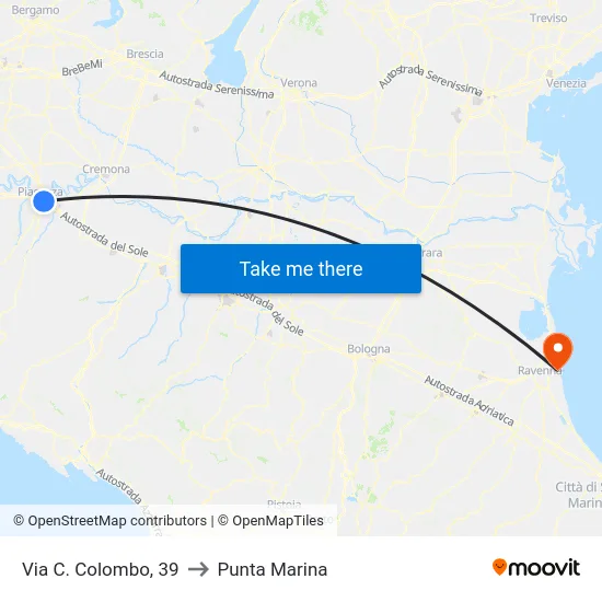 Via C. Colombo, 39 to Punta Marina map