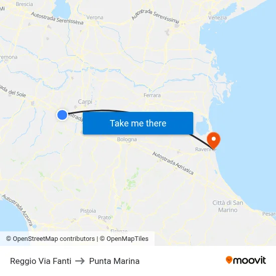 Reggio Via Fanti to Punta Marina map