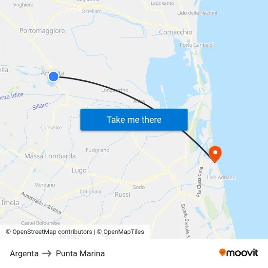 Argenta to Punta Marina map