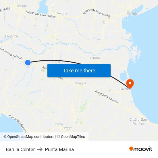 Barilla Center to Punta Marina map