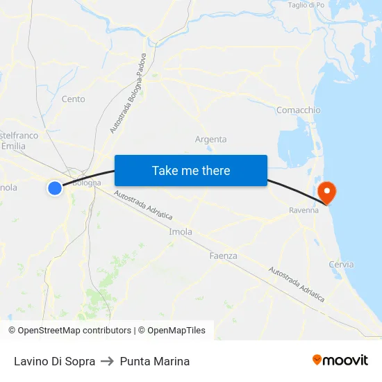 Lavino Di Sopra to Punta Marina map