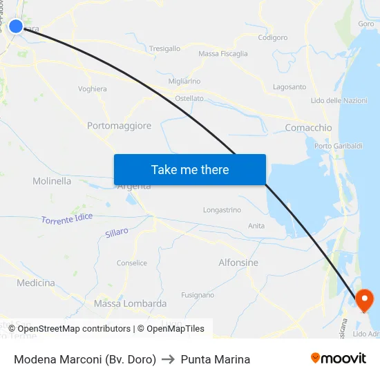 Modena Marconi (Bv. Doro) to Punta Marina map