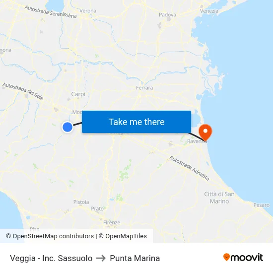 Veggia - Sassuolo Junction to Marina Point map