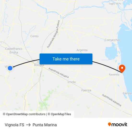 Vignola FS to Punta Marina map