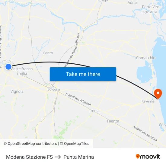 Modena Stazione FS to Punta Marina map