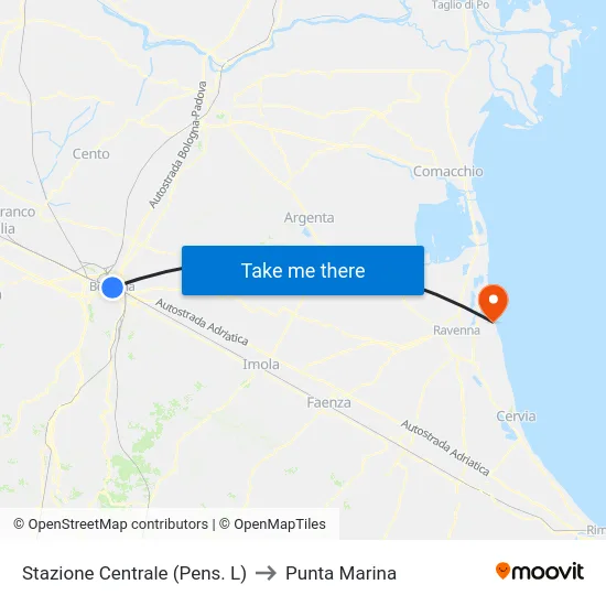 Stazione Centrale (Pens. L) to Punta Marina map