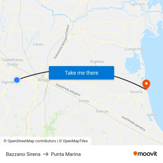 Bazzano Sirena to Punta Marina map