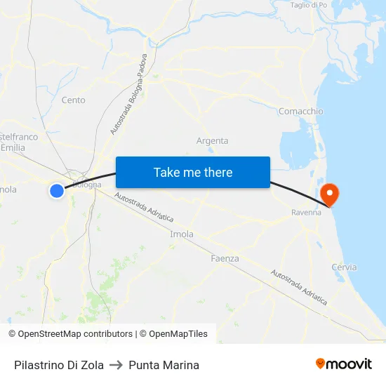 Pilastrino Di Zola to Punta Marina map