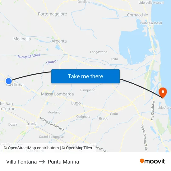 Villa Fontana to Punta Marina map