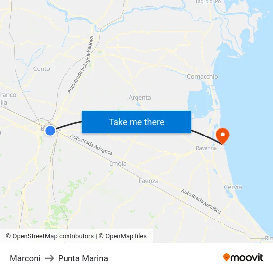 Marconi to Punta Marina map