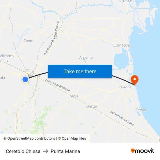 Ceretolo Chiesa to Punta Marina map