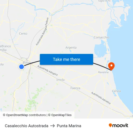 Casalecchio Highway to Punta Marina map