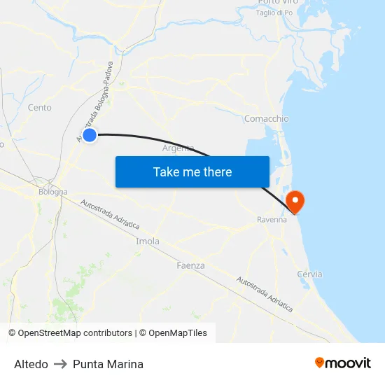 Altedo to Punta Marina map