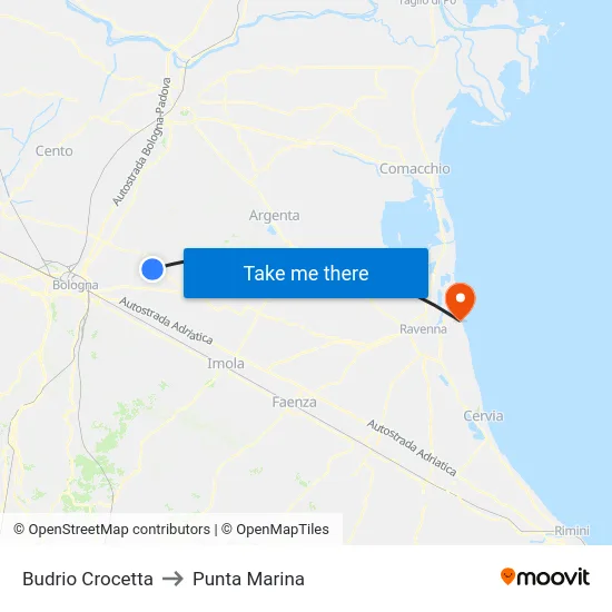 Budrio Crocetta to Punta Marina map