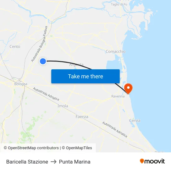 Baricella Stazione to Punta Marina map