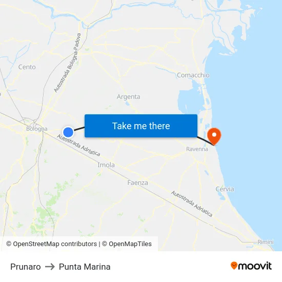 Prunaro to Punta Marina map