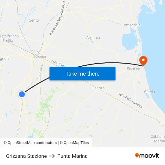Grizzana Stazione to Punta Marina map