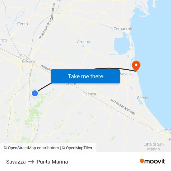 Savazza to Punta Marina map