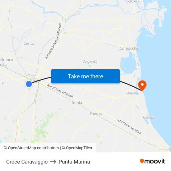 Croce Caravaggio to Punta Marina map