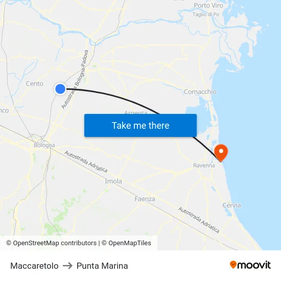 Maccaretolo to Punta Marina map