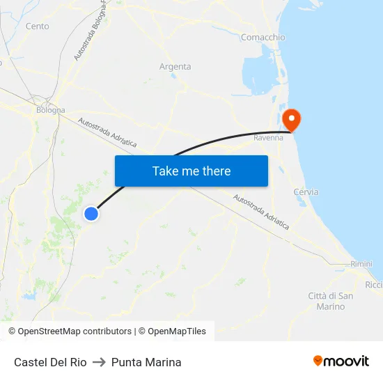 Castel Del Rio to Punta Marina map