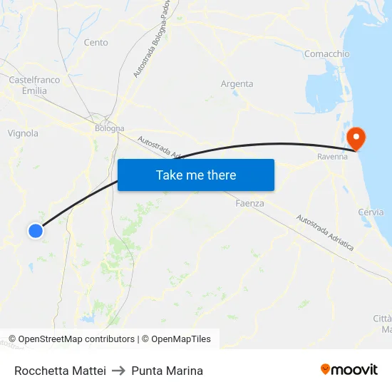 Rocchetta Mattei to Punta Marina map