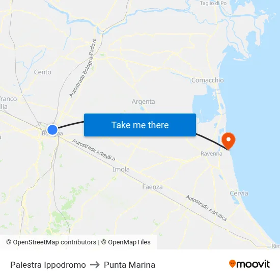 Palestra Ippodromo to Punta Marina map