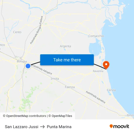 San Lazzaro Jussi to Punta Marina map