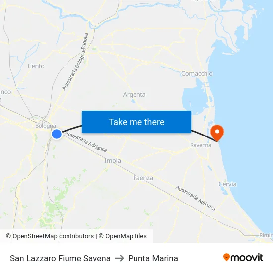 San Lazzaro Fiume Savena to Punta Marina map