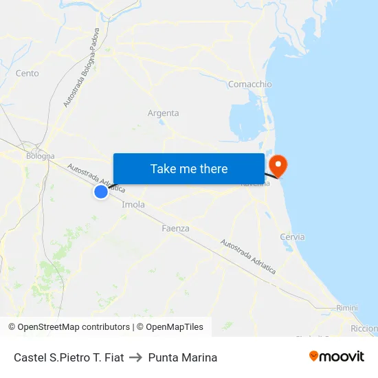 Castel S.Pietro T. Fiat to Punta Marina map