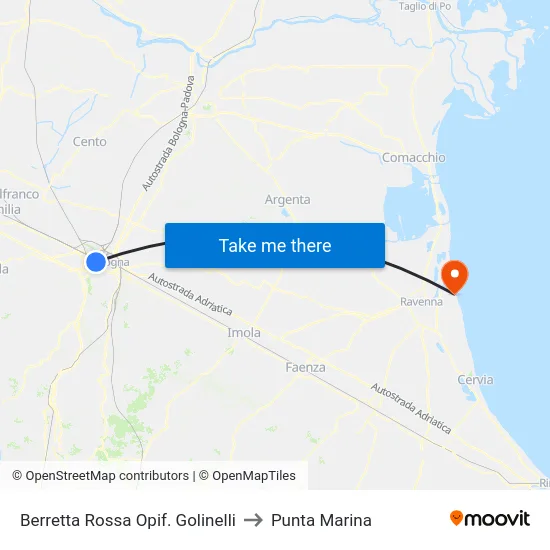 Berretta Rossa Opif. Golinelli to Punta Marina map