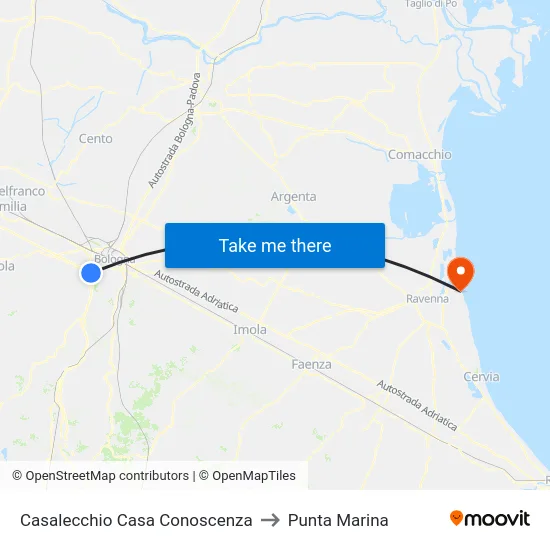 Casalecchio Casa Conoscenza to Punta Marina map