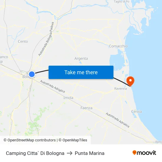 Camping Citta` Di Bologna to Punta Marina map