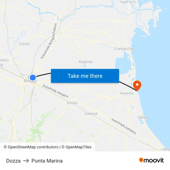 Dozza to Punta Marina map