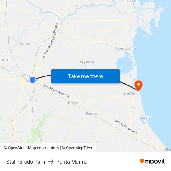 Stalingrado Parri to Punta Marina map