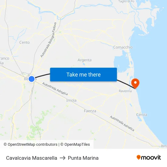 Cavalcavia Mascarella to Punta Marina map
